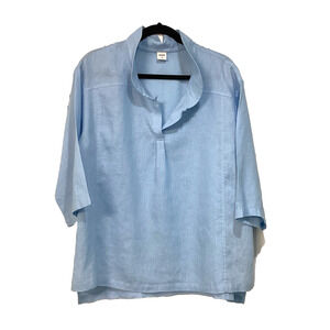 Lintico Top Womens Large Ice Blue Linen Boho Coastal Lagenlook Boxy Minimalist